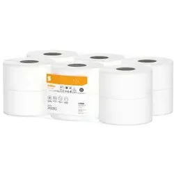 Satino HiCycle Toilettenpapier Großrollen, 2-lagig, hochweiß, Saugfähiges Klopapier aus 100% Recyclingpapier, 1 Paket = 12 Rollen à 180 Meter, JT1-kompatibel