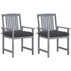 vidaXL Gartenstuhl Gartenstühle mit Kissen 2 Stk. Grau Massivholz (2 St)