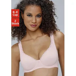 T-Shirt-BH PETITE FLEUR, Damen, Gr. 90, Cup E, rosa (puder, schwarz), Jersey, Obermaterial: 85% Baumwolle, 10% Polyamid, 5% Elasthan, BHs BH Bügel-BH Dirndl-BH T-Shirt-BH, mit Bügel & nahtlosen Cups, Baumwoll-Qualität – ideal für große Größe