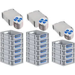 PROREGAL 16x Eurobox NextGen Color mit Auflagedeckel & Schiebeschnappverschlüsse | HxBxT 12x30x40cm | 11L | Griffe blau offen