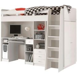 Mid.you Hochbett , Weiß , Holzwerkstoff , seitenverkehrt montierbar , 90x200 cm , Baby & Kindermöbel, Kinder- & Jugendzimmer, Kinderbetten, Hochbetten