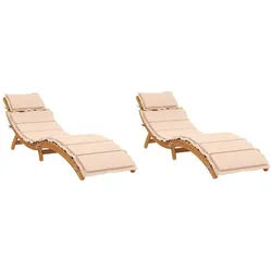 vidaXL Gartenliege, Sonnenliegen mit Auflagen 2 Stk. Beige Massivholz Akazie