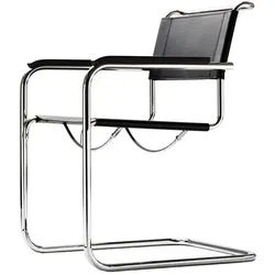 Freischwinger mit Armlehnen S34 schwarz, Designer Mart Stam, 84x56x64 cm