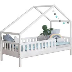 Mid.you Hausbett , Weiß , Holz , Birke,Kiefer , Schichtholz , seitenverkehrt montierbar , 90x200 cm , nur für Rollroste geeignet, bodentiefer Einstieg , Baby & Kindermöbel, Kinderzimmer & Jugendzimmer, Kinderbetten, Spielbetten