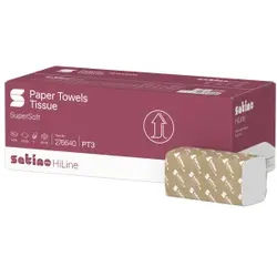 Satino HiLine Handtuchpapier, 2-lagig, hochweiß, V-Falz, PT3, Saugfähige Papierhandtücher aus 100% Zellstoff, 1 Karton = 20 Packungen à 150 Blatt