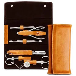 nippes Solingen Maniküre-Etui Maniküre-Set Cognac 6-tlg. Nagelpflege-Etui inkl. Nagelzange, 6 tlg., echtes Rindsleder und rostfreier Edelstahl braun