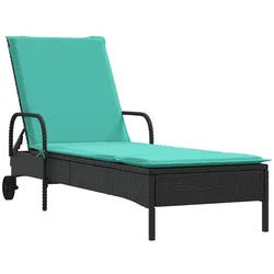 vidaXL Gartenliege Sonnenliege mit Rollen und Kissen Schwarz Poly Rattan, 1 St. schwarz