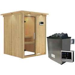 KARIBU Sauna »Tallinn«, inkl. 9 kW Saunaofen mit externer Steuerung, für 3 Personen - beige