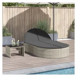 vidaXL Gartenliege, Doppel-Sonnenliege mit Kissen Hellgrau Poly Rattan