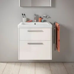 Duravit D-Code Waschtischunterschrank 60 cm mit Keramikwaschtisch, mit 2 Auszügen, Griff chrom, Badmöbel,