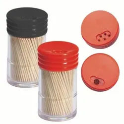 Papstar Zahnstocher, Holz und rund, Länge: 6,5 cm, im Spender mit Drehverschluß, 1 Packung = 260 Stück, farbig sortiert