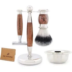 JAG SHAVING Rasierpinsel-Set 5-teilige RasierSet, Herrenrasierer, Rasierpinsel mit silberner Spitze, Set, 5 tlg., Rasierset mit zusätzlichem Rasierzubehör für eine klassische Rasur., beste Erfahrung beim manuellen Speichern