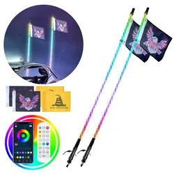 VEVOR 2 Stk. Peitschenlicht, LED-Peitschenlicht mit APP- und RF-Fernbedienung, 121,92 cm Wasserdichte 360°-Spiral-RGB-Peitschen mit Beleuchtung und 4 Flaggen, für UTVs, ATVs, Motorräder