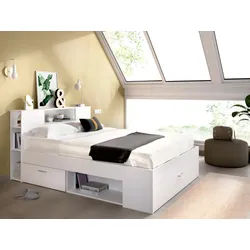 Bett mit Kopfteil, Stauraum & Schubladen + Lattenrost - 140 x 190 cm - Weiß - LEANDRE