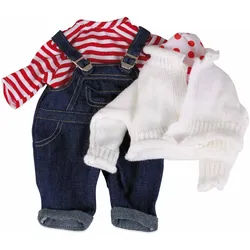 Götz - Latzhosenset „Matrose“, 4‐teilig, für Babypuppen Größe M (42–46 cm), inkl. Strickjacke, Shirt, Latzhose &