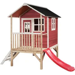 Exit Toys Spielhaus Exit Loft 300 Rot , Rot , Holz , Zeder , 190x215x369 cm , Fsc, EN 71 , Freizeit & Co, Gartenspielzeug, Spielhäuser