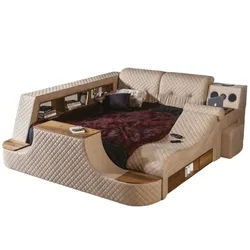 JVmoebel Multimediabett Multifunktionales Doppelbett mit TV-Lift in Beige (1-tlg), Made in Europa beige