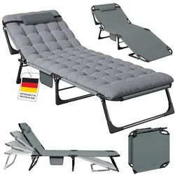 STEELSØN Gartenliege Nysaris klappbare Sonnenliege mit Polsterauflage, grau, 1 St., Outdoor-Liegestuhl wetterfest, platzsparende Campingliege