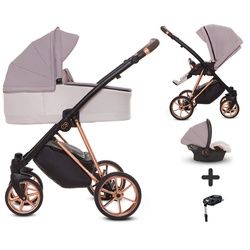 TPFLiving Kombi-Kinderwagen 4 in 1 Musse Ultra, Baby Buggy Babywanne Autositz Isofix Basis, großes Zubehör-Set Kinderwagen 4 in 1 Stoff Pastell, Gestell Rosé Gold grau