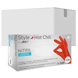 Style Hot Chili Nitrilhandschuhe, puderfrei, rot, Unsterile Einmalhandschuhe mit Fingerspitzentexturierung, 1 Karton = 10 Packungen à 100 Stück, Größe L