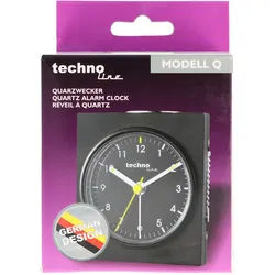 Quarzwecker Modell Q schwarz 76x85x46mm, ohne 1x AA Mignon LR6 Batterie, deutsches Design, German design