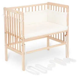 FabiMax Beistellbett Babybett Boxspring klar lackiert, 90 x 55 cm Liegefläche, aus Buchenholz, Stufenlos höhenverstellbar 40-73 cm, Holz-Lattenrost