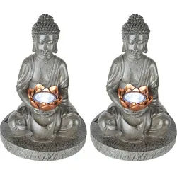 Solarleuchte Buddha Solarlampe Gartenfigur Feng Shui Solar Buddha Steinoptik, LED Leuchtmittel, DxH 18x28 cm, 2er Set