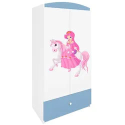 Raumhirsch Furniture Kinderkleiderschrank mit liebevollen Motiven - Kleiderschrank für Kinder (Kinderzimmerschrank für Mädchen, Mit Ablagefächern & Kleiderstange) hochwertige Verarbeitung, sanfte Farben, verschiedene Designs blau