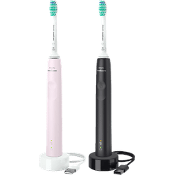 PHILIPS Sonicare HX3675/15 3100 Series Doppelpack Elektrische Zahnbürste Sugar Rose/Schwarz, Reinigungstechnologie: Schalltechnologie