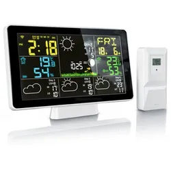 Brandson WIFI / Wlan, mit Funk Außensensor, Barometer, Luftfeuchtigkeit Wetterstation (mit Außensensor, Wecker, Wetter Prognose mit App, Temperaturtrend, UV, Mondphase) schwarz
