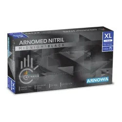 ARNOMED Nitril Midnight Black Einmalhandschuh, puderfrei, schwarz, Extra dicker Nitrilhandschuh mit texturierten Fingerspitzen, 1 Packung = 100 Stück, Größe XL