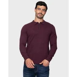 Threadbare Langarmshirt Barrow (1-tlg) mit Polo-Kragen rot M
