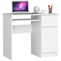 Akord Schreibtisch Weiß 90x50x77 cm , Holzwerkstoff , 3 Fächer , 1 Schubladen , Rechteckig,Rechteckig , 90x77x50 cm , Büromöbel, Schreibtische, Computertische