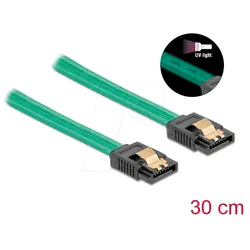 DELOCK 82064 - Kabel SATA 6 Gb/s St. > Bu., UV leuchtend grün, 30 cm