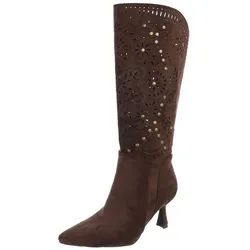 Ital-Design Kniehohe Stiefel mit Aussparungen und Absatz für Damen Sommerboots (91261230) Pfennig-/Stilettoabsatz Stiefel in Dunkelbraun braun 40 EU