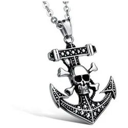 KARMA Kette mit Anhänger Herrenkette Edelstahl Anker Totenkopf silber (Herrenschmuck Halskette), Herrenhalskette modern Kreuzkette silberfarben