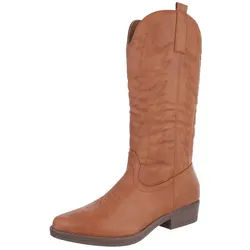 Ital-Design Elegante Damen-Stiefel mit Kunstvollem Design und Komfort Westernstiefel (90482537) Blockabsatz Flache Stiefel in Camel braun 38 EU