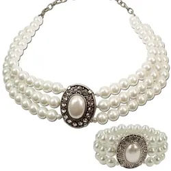 Alpenflüstern Ketten-Set Trachtenschmuck-Set Perlen-Trachtenkette und Trachten-Armband Sissi (creme-weiß), - Damen-Trachten-Schmuck, Trachtenset Dirndl-Kette und Trachten-Armkette