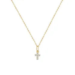 Dear Me Goldkette Zirkonia Kreuz für Damen, 585 Gelbgold/ Weißgold, 14 Karat Gold Halskette mit Anhänger Kristall, Echtgold Schmuck goldfarben