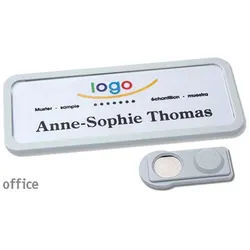 10 Namensschilder OFFICE, magnetisch 75 x 27 mm | grau | smag® Magnet, Kunststoff