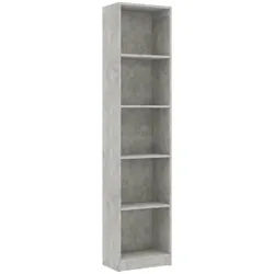 vidaXL Bücherregal 40 x 24 x 175 cm Bücherregal 5 Fächer Betongrau 40x24x175 cm Spanplatt grau