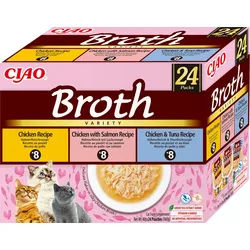 INABA Ciao Broth - Ergänzungsfuttermittel für Katzen mit Huhn-, Lachs- und Thunfischgeschmack 24x40g