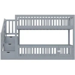 Oxeza Etagenbett 90/200 cm Grau mit Sicherheitstreppe und Schubladen , Holz , Mode , Rechteckig , 90x200 cm , Babymöbel & Kindermöbel, Kinderzimmer & Jugendzimmer, Stockbetten