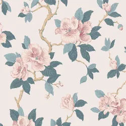 Laura Ashley Vliestapete orientalische Blüte , Beige , Papier, Kunststoff , Herz/Romantik, Floral , Rechteckig , 52x1000 cm ,