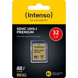 Intenso SDHC-Card 32GB, Premium, Class 10, U1, UHS-I (R) 90MB/s, (W) 10MB/s, Retail-Blister