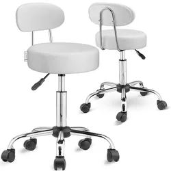 Rollhocker 2er-Set Weiß 360° drehbar mit Rückenlehne