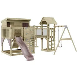 OutdoorToys Spielturm Inga, aus Holz in Altrosa mit Kinderschaukel & Rutsche rosa