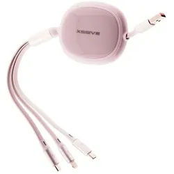 COFI 1453 66 W 3-in-1-Schnellladegerät mit ausziehbarem Kabel vollem Anschluss USB-Kabel rosa