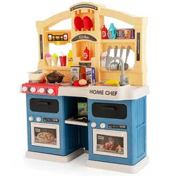 Costway Spielküchenset Blau , Kunststoff , 23x83x66 cm , Spielzeug, Kinderküchen