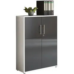 Mid.you Aktenschrank , Weiß, Anthrazit Hochglanz , Holzwerkstoff , 2 Fächer , 84.4x113.6x33 cm , Made in Germany , erweiterbar, in verschiedenen Größen erhältlich, abschließbar , Büromöbel, Büroschränke, Aktenschränke